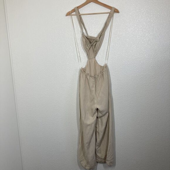 ASTR The Label Marise Jumpsuit Womens XS Beige Linen Blend Wide Leg Cut Out - Picture 16 of 16